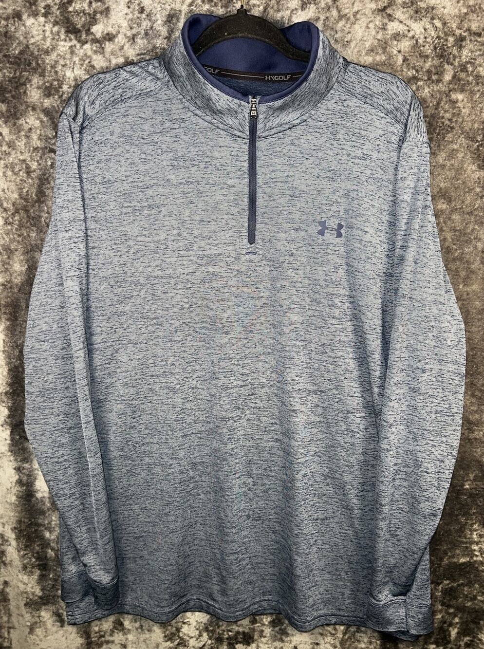 Under Armour HeatGear Golf Pullover Mens XL Blue Heather 1/4 Zip Loose Fit